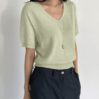 Kiers Summer Whole Garment VNeck Short Sleeve Knit