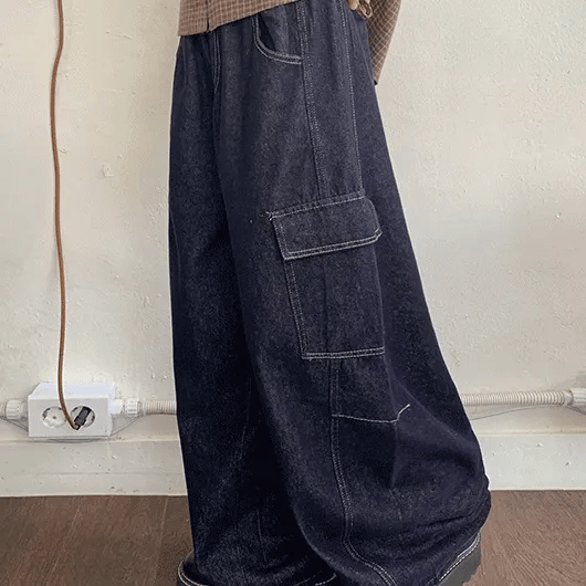 Genzed Banding Denim Cargo Balloon Wide Pants