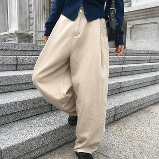 Pintuck Wide Balloon Cotton Pants