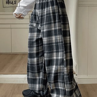 Kennedy Check Elastic Waist Wide Pants