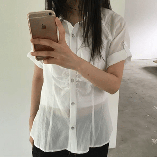 Euro Shirred Roll-up Short Sleeve Shirt (2 colors)