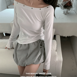 Jess Eyelet Side Shirred One-Shoulder T-Shirt