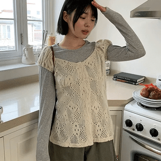 Konoki Vintage Layered Short Sleeve Knit