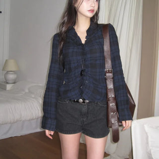 Check Ruffle Fringe Shirt