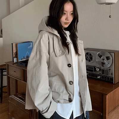 Auburn High-Neck Cotton Hooded Field Jacket