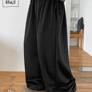 Fleece-lined Mink Elastic Waist String Corduroy Wide Pants