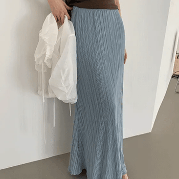 Cozy Pleated Elastic Maxi Skirt