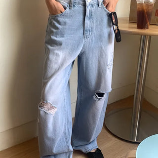 Trevi Light Wash Distressed Wide Denim