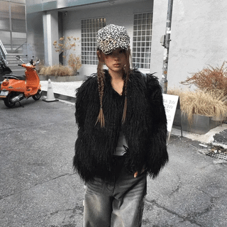 two-tone oversized fur jacket
