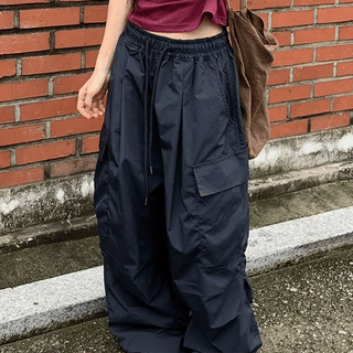 Bene Nylon Cargo Parachute Elastic Waist Wide Pants