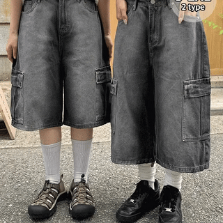 Momoko Washed Denim Cargo Bermuda Pants