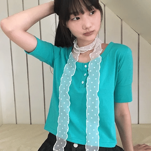 Taeyu Color Button Short Sleeve T-shirt