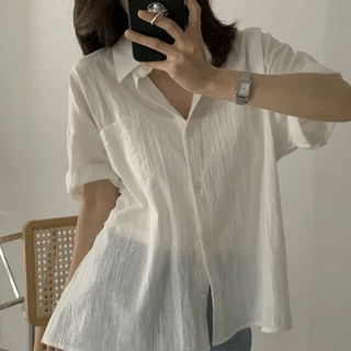 Civita Wrinkle Open Collar Slim Short Sleeve Shirt