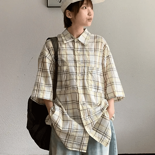 Benaco Vintage Check Oversized Short Sleeve Shirt