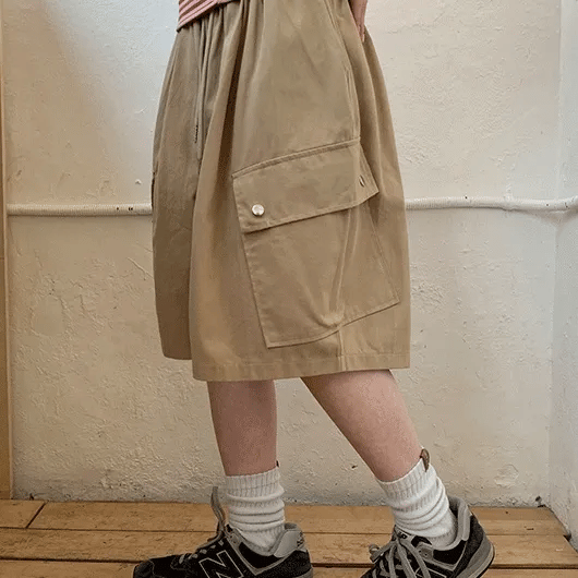 Tmu Elastic Waist Bermuda Cargo Pants