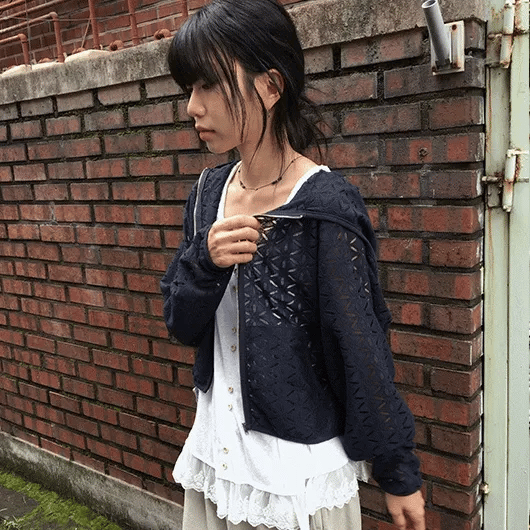 Linef Lace Summer Semi-Crop Zip-Up Hoodie