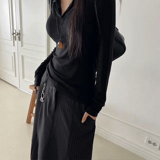 Slim Delicate Collared Long Sleeve T-shirt