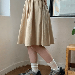 Qureh Banding Flare Midi Skirt