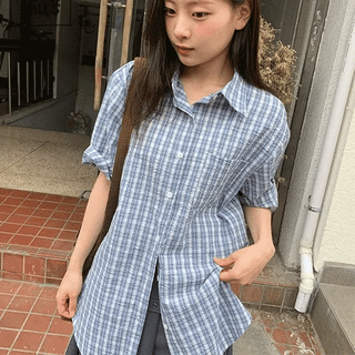 Keinin Embossed Check Short Sleeve Shirt