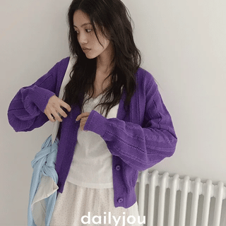 Kathleen Punched V-Neck Knit Cardigan