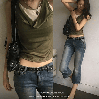 Twist halterneck color-block crop tank top