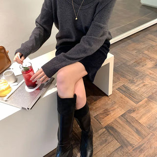 Turtleneck U-neck knit set