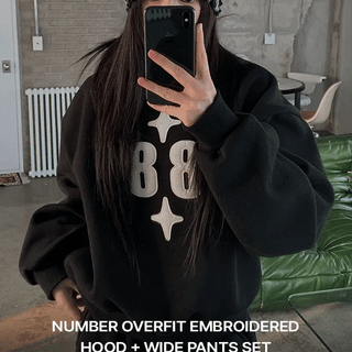 Number Oversized Embroidered Hoodie & Wide Pants Set
