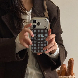 Modern Check iPhone 18 Pro Galaxy Epoxy Silver Bumper Case