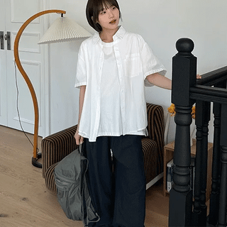 Oyan Two-Pocket Oversized Short Sleeve Shirt