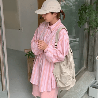 Ditaki Embossed Striped Long Sleeve Shirt