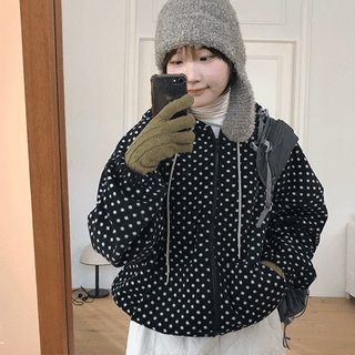 Moyan Dot Hooded Fleece Zip-Up Jumper