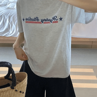 Little Puppy Print Loose Fit Short Sleeve Tshirt