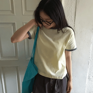 Lumiv Button Roll-up Contrast Short Sleeve T-shirt