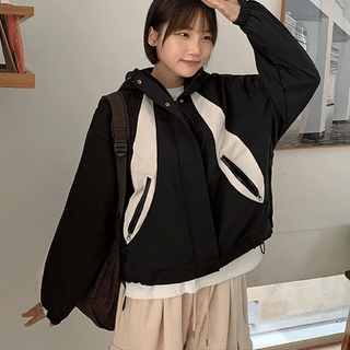 Beika String Color Block Hooded Wind Jumper