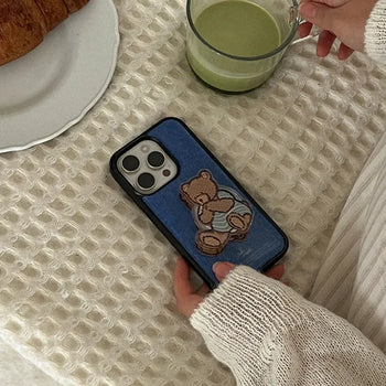 Teddy in denim iPhone 18 Galaxy Epoxy Bumper Case
