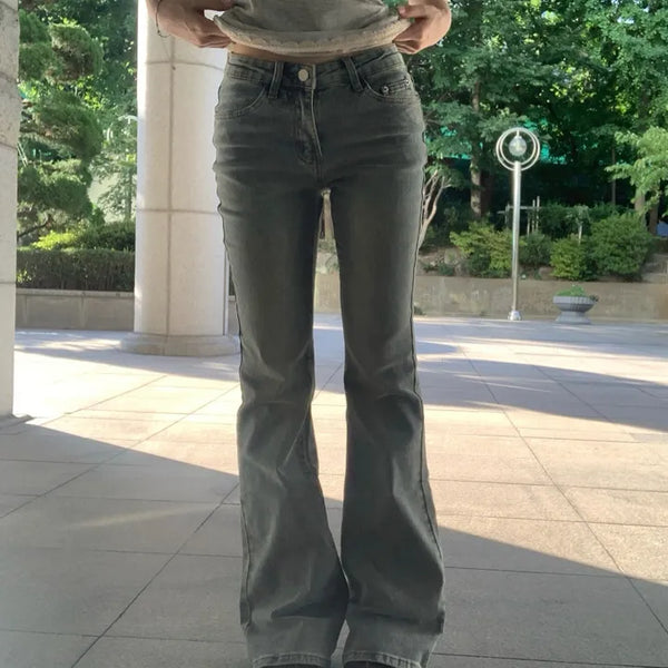 Print Washed Semi-Low Bootcut Pants