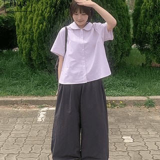 Four-Heel Striped Short Sleeve Blouse