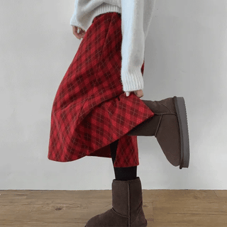 Bellina check long elastic skirt