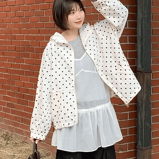 Lilcoat Dot Hooded Zip-Up Jumper