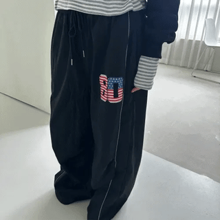 USA Patch Nylon Wide Pants