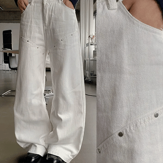 Oss Asymmetrical Studded Cotton Wide Pants
