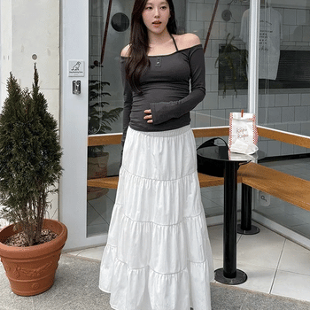 Riche Tiered Elastic Long Skirt