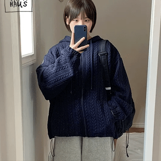 Shukens Cable Knit Zip-Up Hooded Jumper
