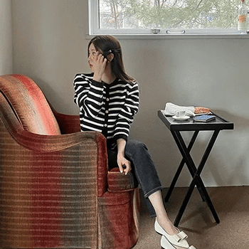 Striped gold-buttoned cardigan
