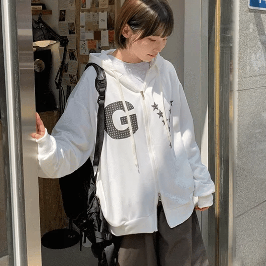 Kenjihoo Patch Print Oversized Zip-Up Hoodie
