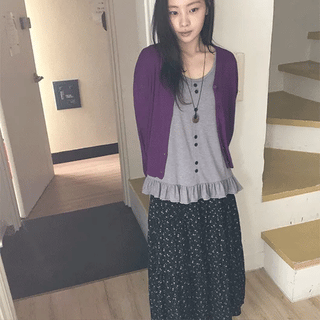 Honil Flower Shirred Banding Long Skirt