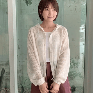 Huuri Summer Punching Hooded Zip-Up Cardigan