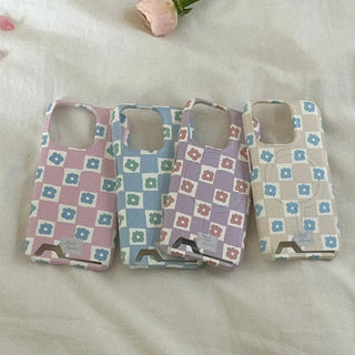 Floral Check iPhone 16 Pro Card Holder Hard Case