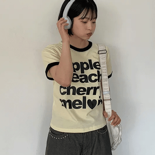 Ketchu Print Color Block Ringer Short Sleeve T-shirt