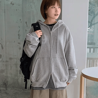 Femmo Brushed Print Two-Way Oversized Zip-Up Hoodie